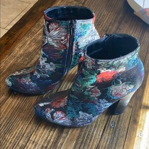 Black Embroidered Floral Booties